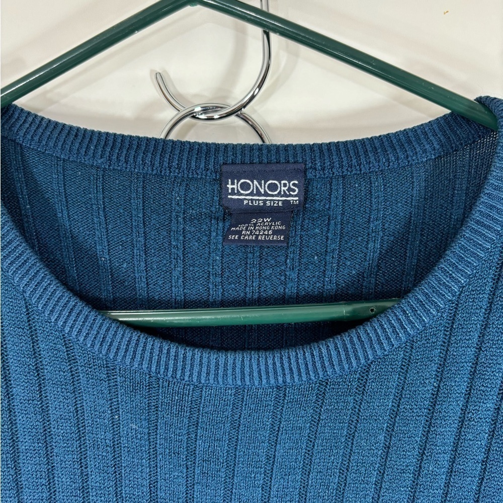 Tunic Length Navy Blue Wide Ribbed Knit Long Sleeve Sweater Size 22W - Picture 3 of 4